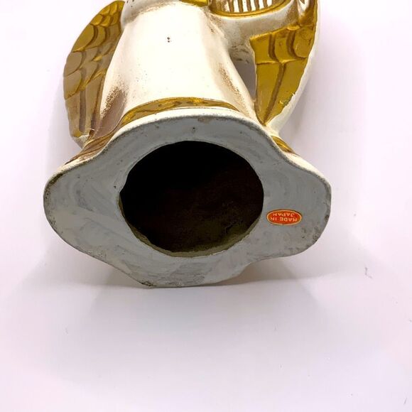 VINTAGE ANGEL WINGS OF GOLD PLAYING HARP SINGING MID CENTURY CHALK WARE  JAPAN - Picture 5 of 5